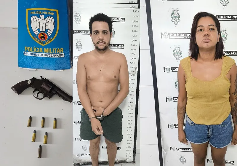 PM encontra revólver em veículo, e leva condutor e passageira à Delegacia de Linhares