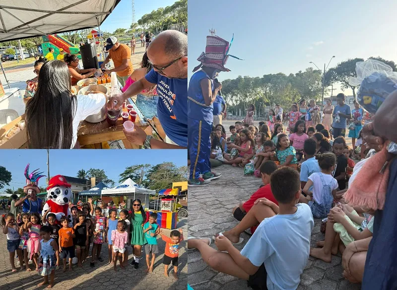 Crianças felizes: Corrida de caso, comidas, presentes. Tudo em Regência