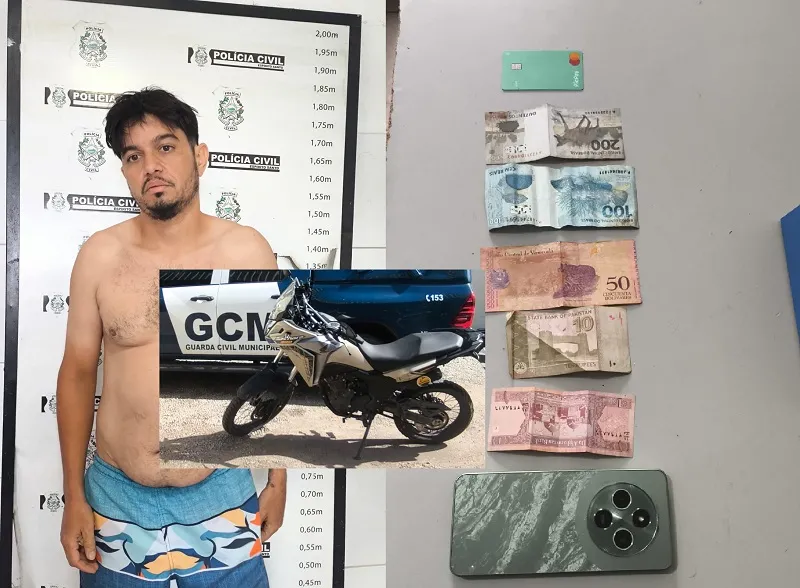 Moto, cédulas estrangeiras e de Real apreendidas em Linhares. As do Brasil estavam sujas de sangue