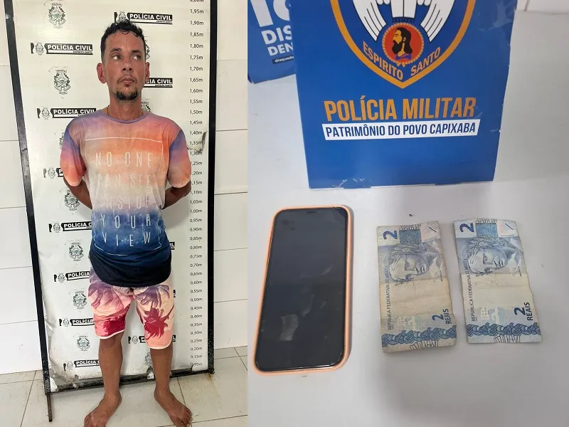 Loja assaltada no Centro de Linhares. G.A. prendeu suspeito no Pó do Aviso