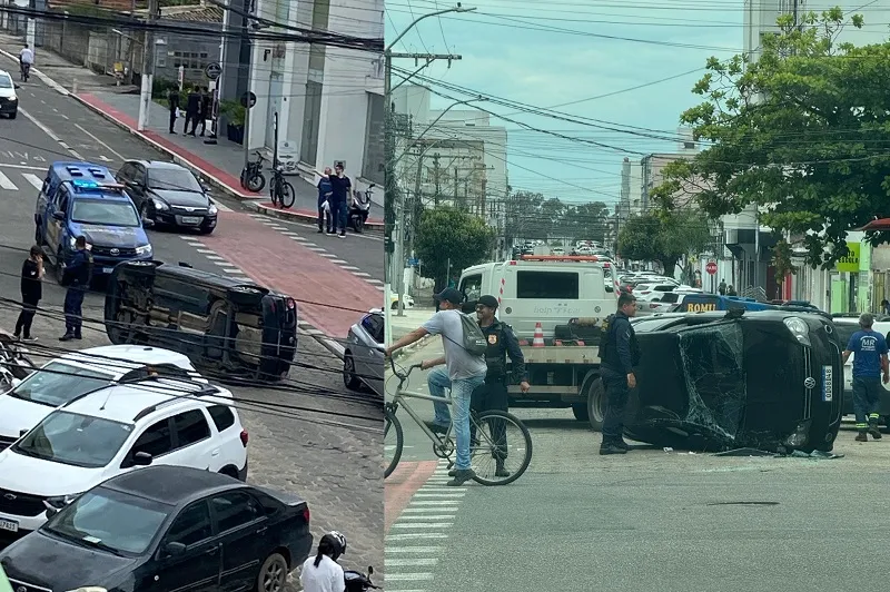 O trânsito em Linhares: Colisão com capotamento no Centro