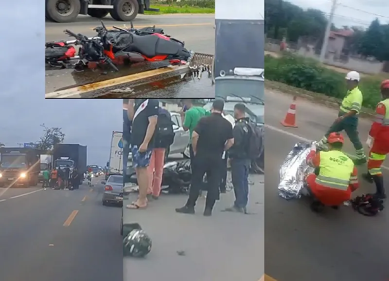 Motociclista morre em colisão na BR-101, Linhares. Moto x caminhão