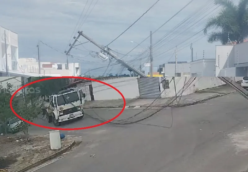 Caçamba derruba poste e deixa moradores sem energia no São José, Linhares