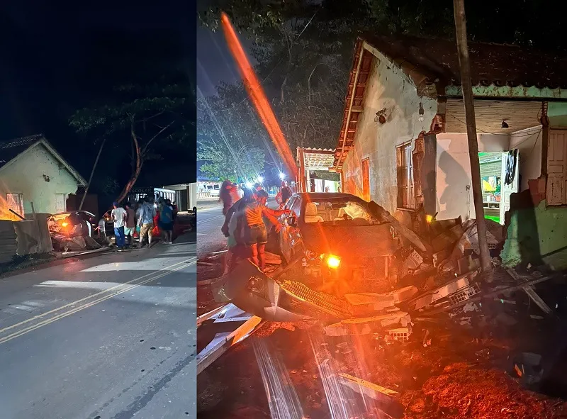 Corolla “invade” casa em Rio Bananal. Não teve ferido