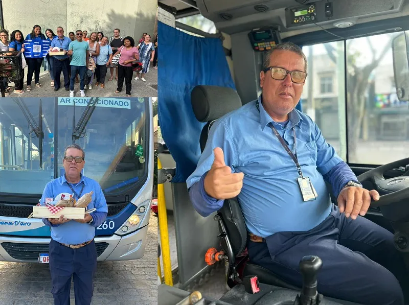 Motorista de ônibus recebe homenagem de passageiros e se emociona em Linhares
