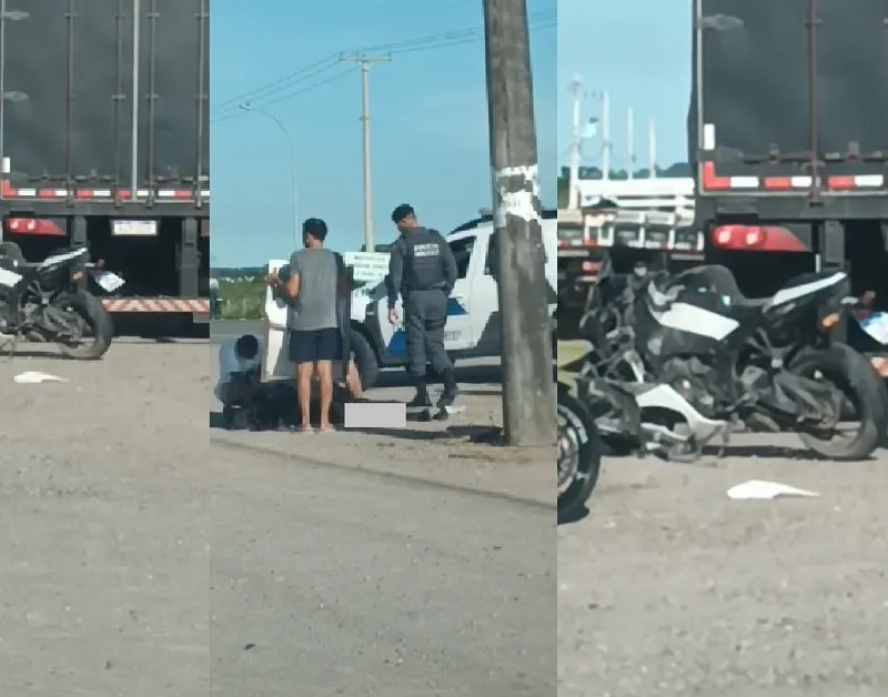 Acidente entre moto e carro de passeio na Estrada do Pontal