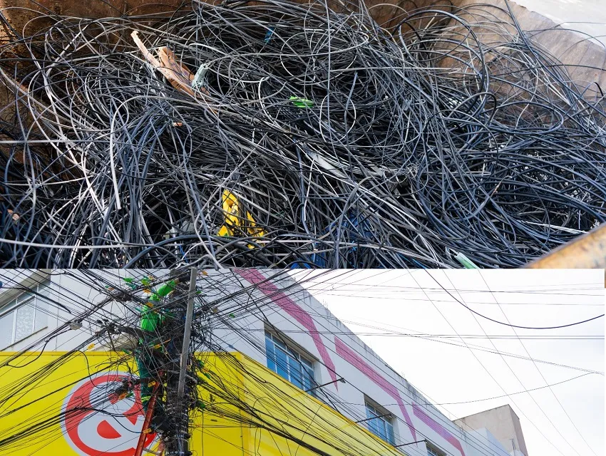 Mais de 2 toneladas de fios retiradas de postes em Linhares
