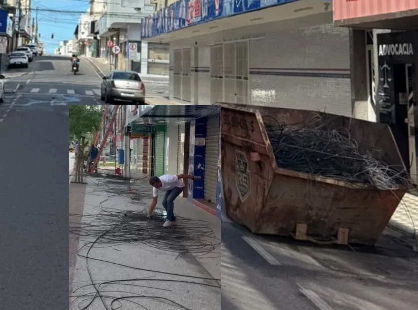 Domingo de ‘faxina’ nos postes no Centro de Linhares