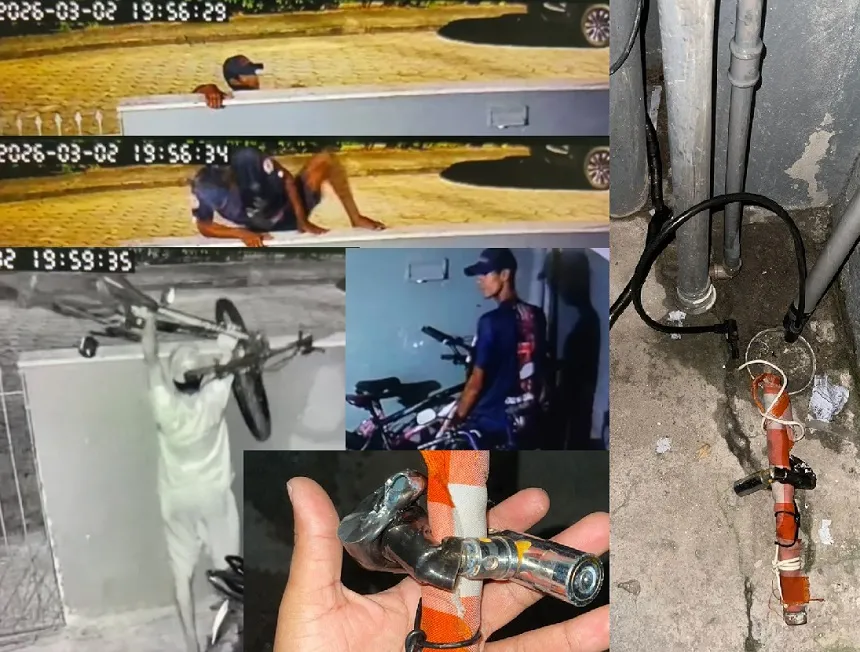 Lalau de bike ataca de novo em Linhares. Muro e cadeado forte não foram páreos