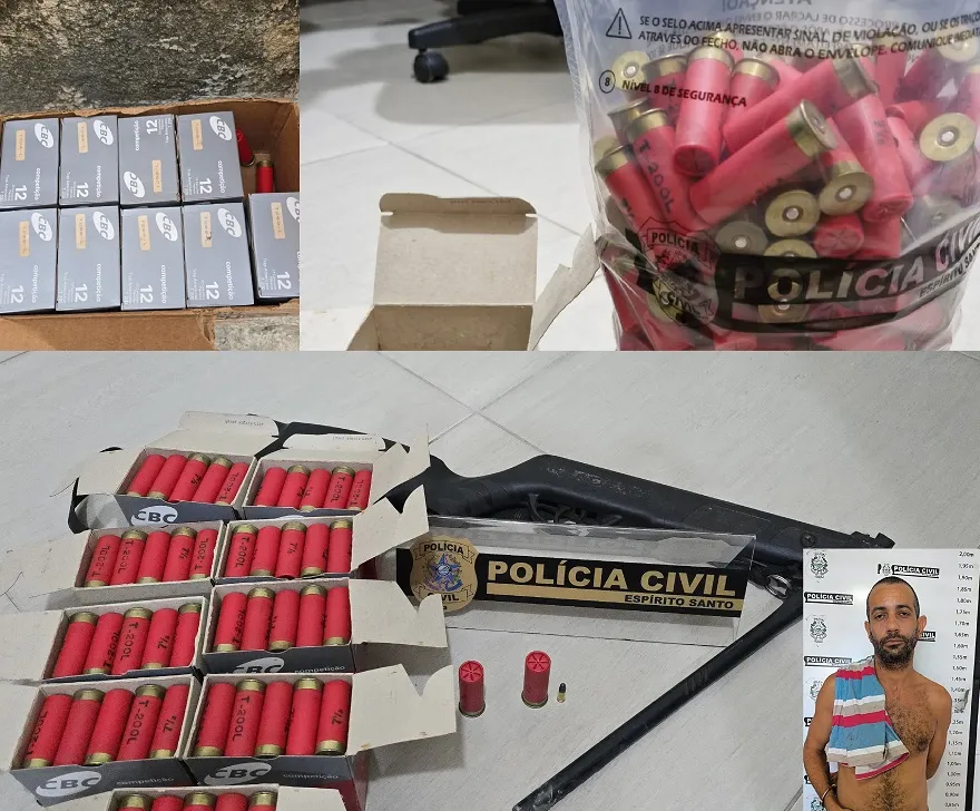 Mais de 200 munições e arma apreendidos no Centro de Linhares. “Pagou fiança”, disse delegado