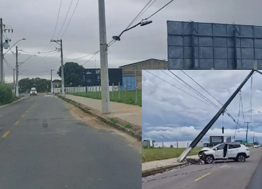 Poste comprometido em cena de acidente é substituído em Linhares