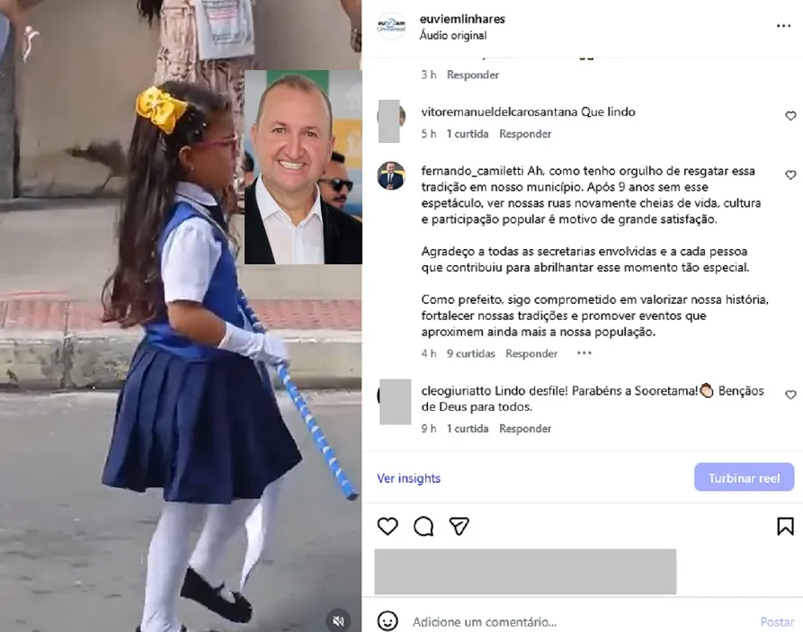 Prefeito de Sooretama comenta publicação do @euviemlinhares