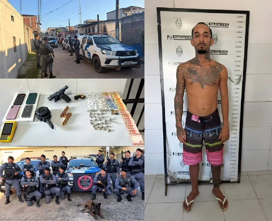 PM apreende arma, drogas, munições e leva suspeito para a delegacia de Linhares