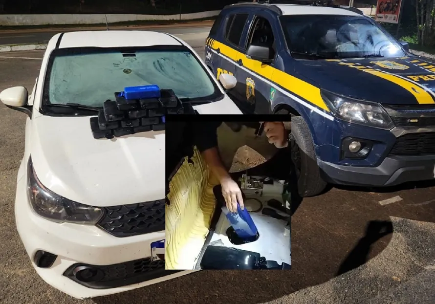 19 tabletões de pasta base de cocaína no tanque de carro de passeio. Casal preso na BR-262