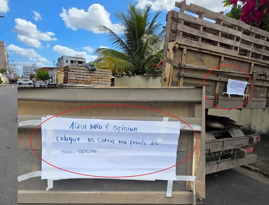Cartaz sincerão chama a atenção em carreta estacionada no Centro de Linhares