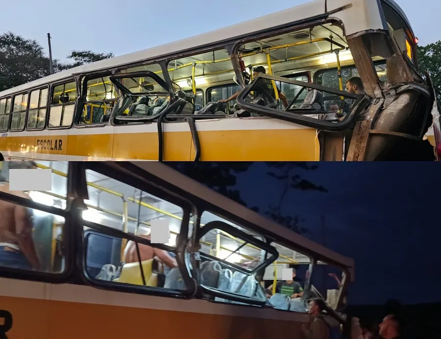 Pedra cai de carreta e atinge ônibus escolar na BR-259 em Baunilha, Colatina