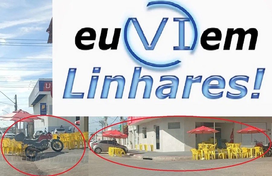 Mesas e cadeiras ocupam estacionamento em Linhares, leitor reclama