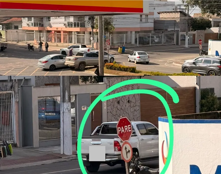 Placa PARE ignorada, e moto e carro colidem no Centro de Linhares