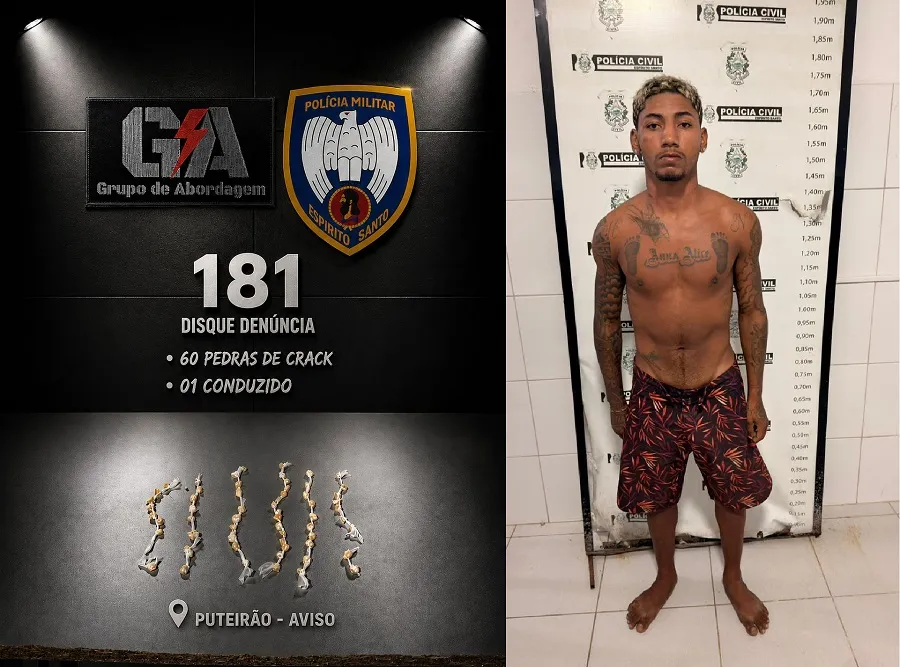 Luta corporal e apreensão de droga no Aviso. Suspeito tentou desarmar policial