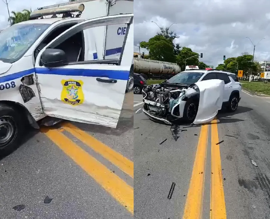 Rabecão e carro de passeio colidem em Linhares. BR-101