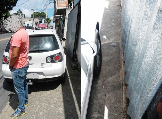 Araçá: carro na calçada e pedestre na rua