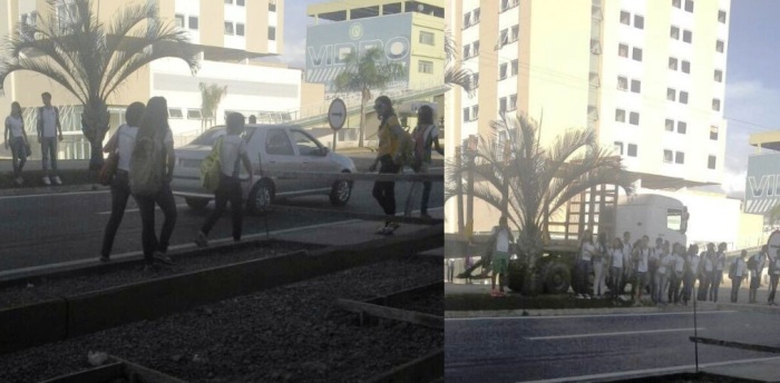 Bairro Shell: estudantes ignoram passarela e se arriscam entre carros na BR-101