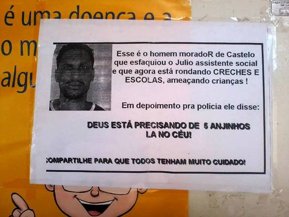 Terror: cartaz diz que homem quer matar cinco crianças e pais entram em pânico 