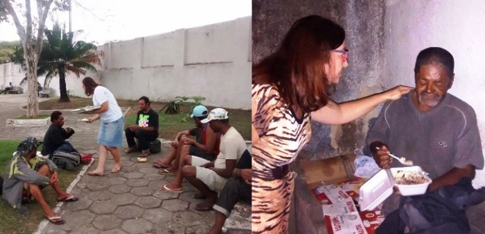 Moradores de rua recebem sopa de voluntários