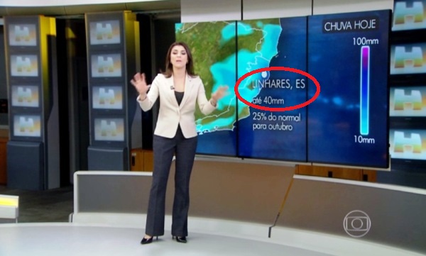 Vem muita chuva para Linhares, alerta apresentadora em rede nacional