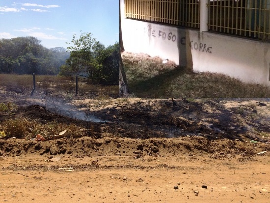 Pontal: fogo em lixo atinge restinga e casa tem muro pichado