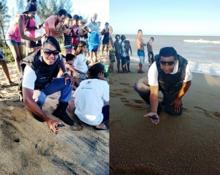 Que lindo! Policiais participam de soltura de tartaruga em Povoação
