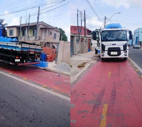 Caminhão estaciona em ciclovia na 