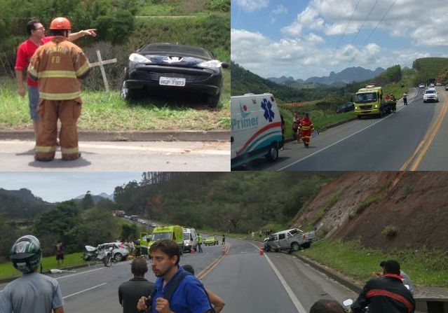 BR-101: acidente deixa carro ao lado de cruz que sinaliza morte em Ibiraçu