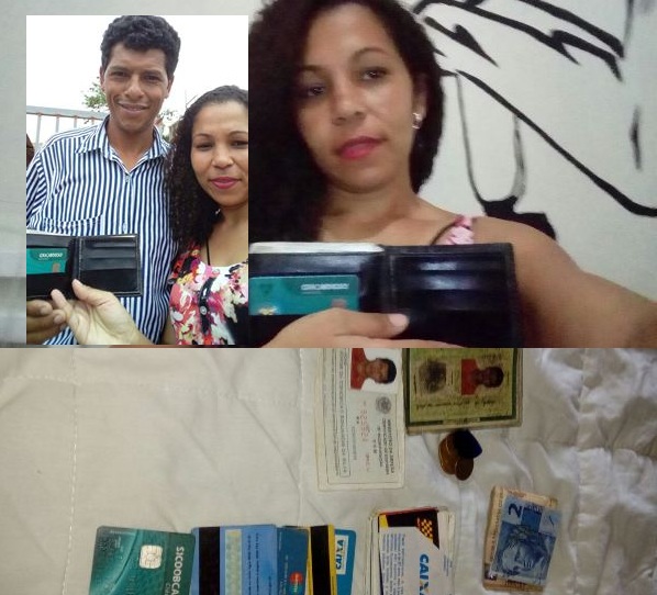 Carteira, documentos e dinheiro encontrados em ônibus. 