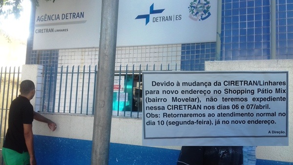 DETRAN/CIRETRAN de Linhares em novo endereço a partir de 10 de abril